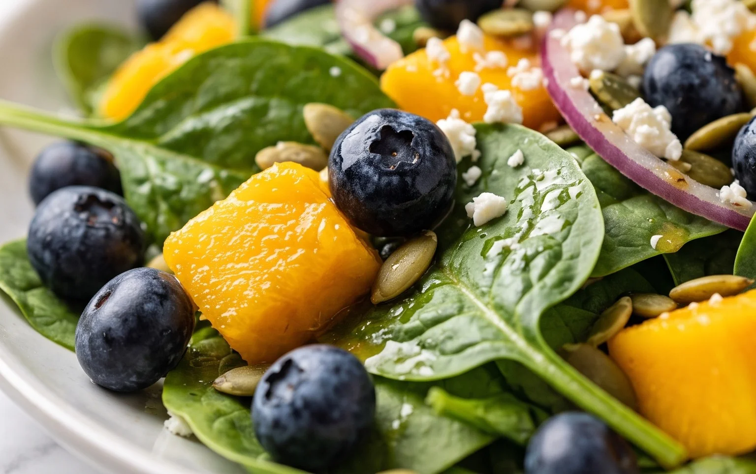Mango Salad with Spinach and Blueberries
