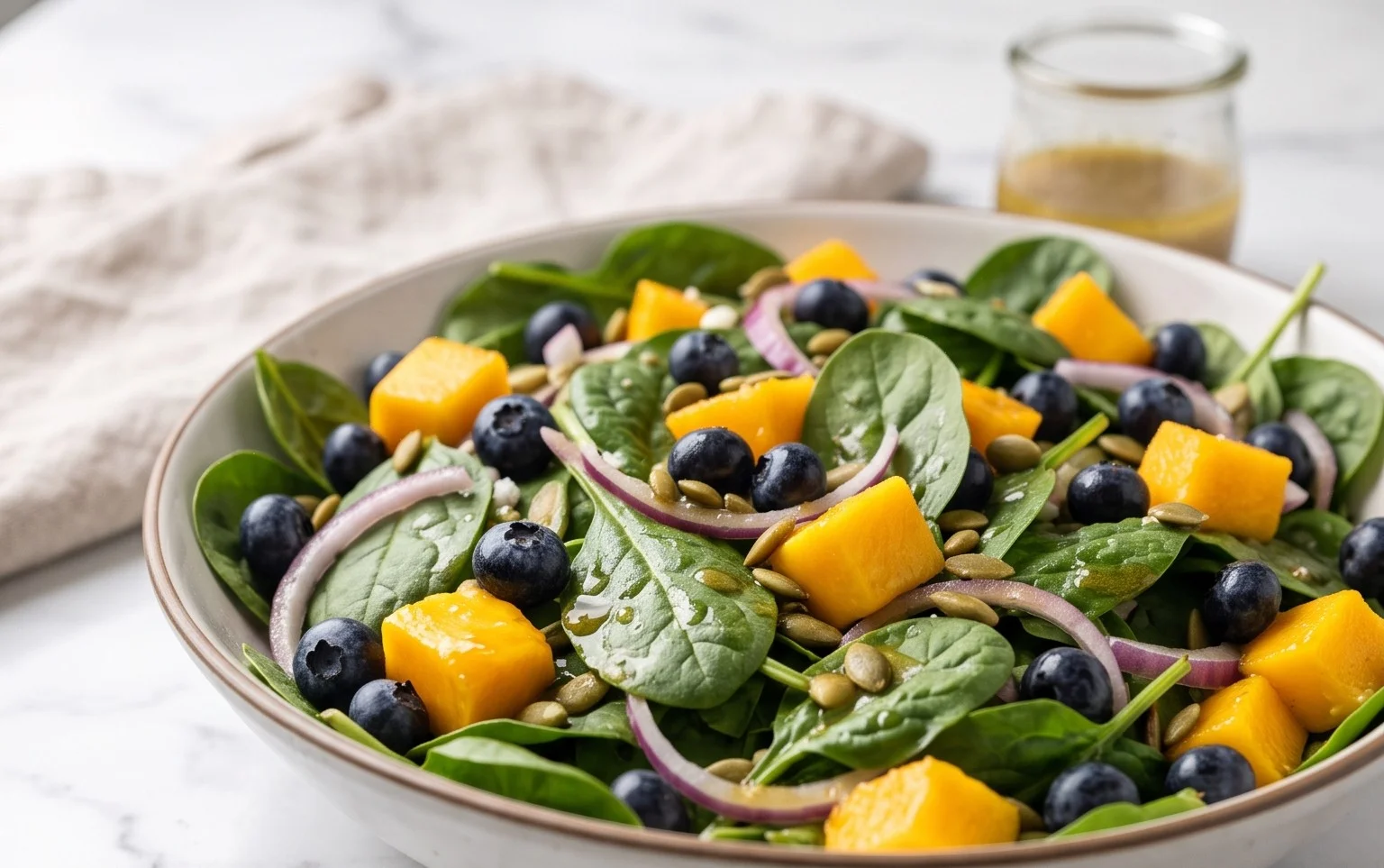 Mango Spinach Blueberry Salad Bright Tangy Dressing